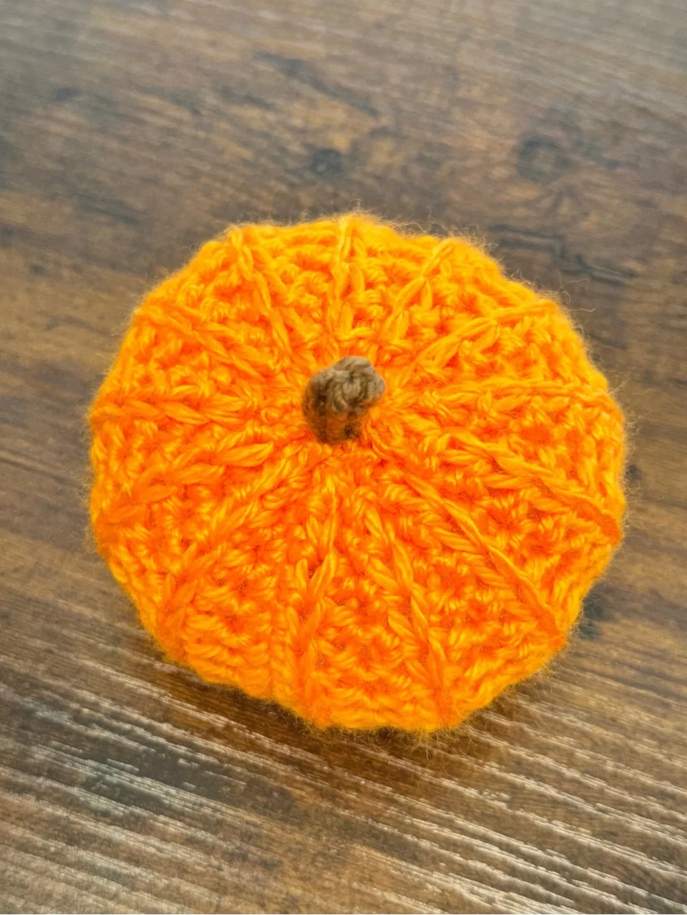 Handcrafted Orange Crochet Pumpkin Accent with Brown Stem